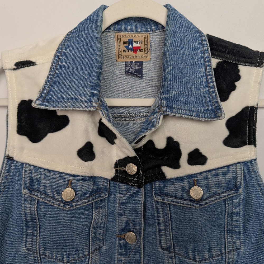 Cow Print Denim Vest Y2K Western M - Picture 3 of 8